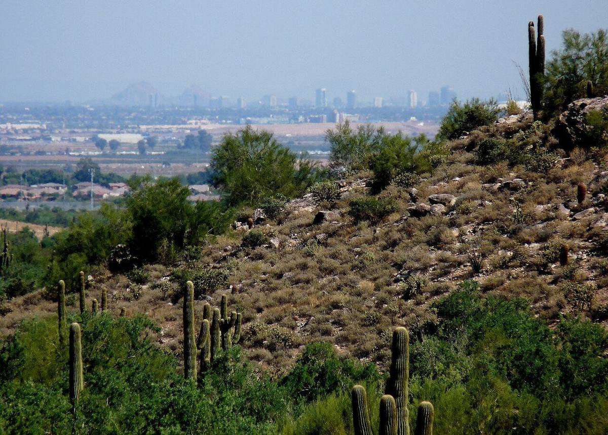 View toward the Phoenix metro from White Tank Mountain Regional Park near Surprise, Arizona